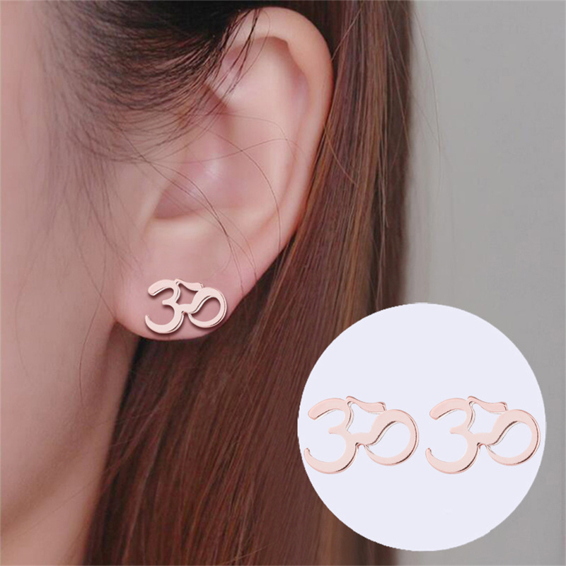 Zen Ohm Om Aum Symbol Stud Earrings 